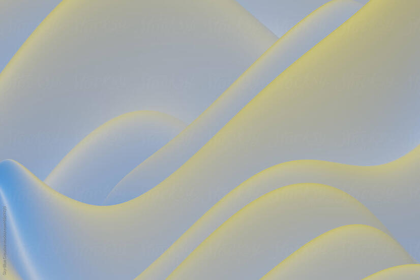 Layered curves in yellow and blue create a soft continuous surface. The structure is abstract with smooth flowing transitions.