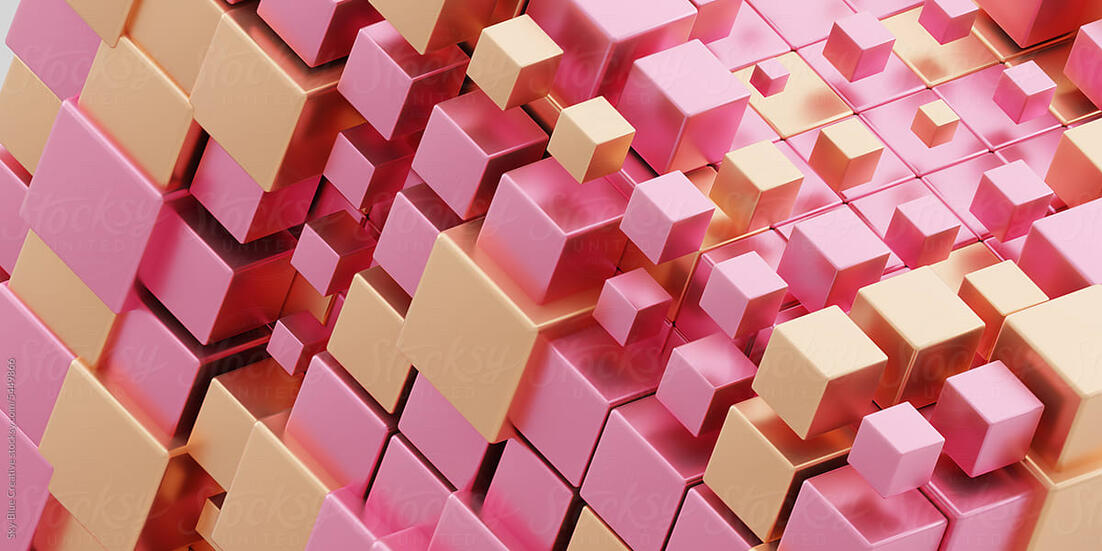 3d render of a pink and gold cubes