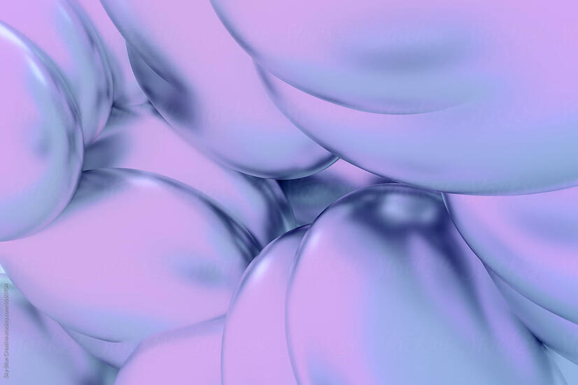 Rounded forms in pastel shades interlock and press together, creating a gentle, organic structure. Soft gradients of pink, lavender, and blue light radiate from within, casting a smooth, ambient glow.