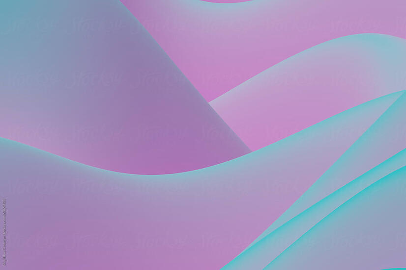 Layered curves in pink and cyan create a soft continuous surface. The structure is abstract with smooth flowing transitions.