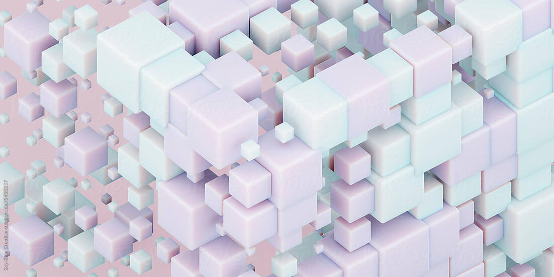 3d render of a pink and light blue cubes floating in a light environment