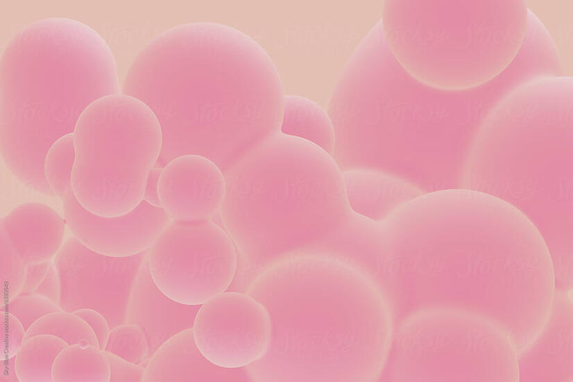 abstract digital artwork featuring soft, pink metaballs. The smooth, rounded forms blend seamlessly, creating a visually pleasing and calming composition. The gradient background enhances the softness and fluidity of the shapes.